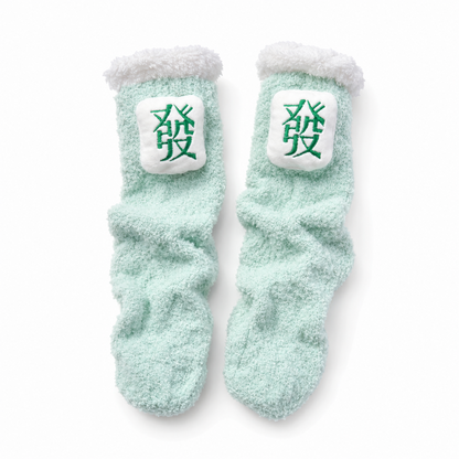 麻雀牌 三元牌 もこもこ ソックス BLUE PINK GREEN YK0659
