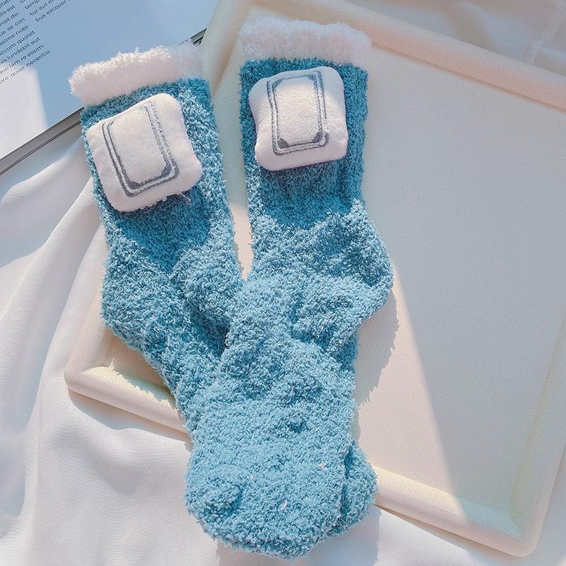 麻雀牌 三元牌 もこもこ ソックス BLUE PINK GREEN YK0659