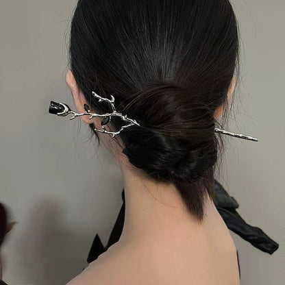 Single Rose ROSE Hairpin BLACK RED