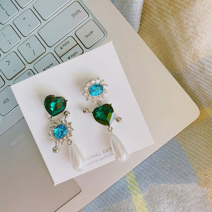 Purple Cream グリーンハート&ブルービジューピアス P634