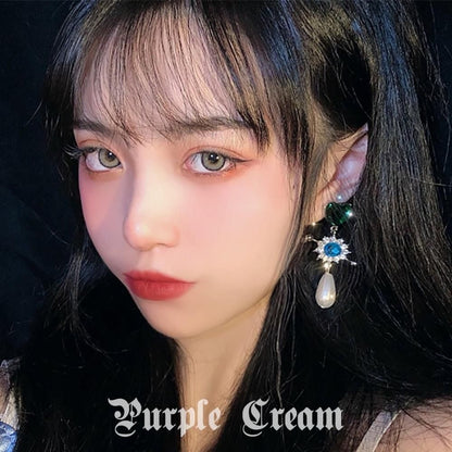 Purple Cream グリーンハート&ブルービジューピアス P634