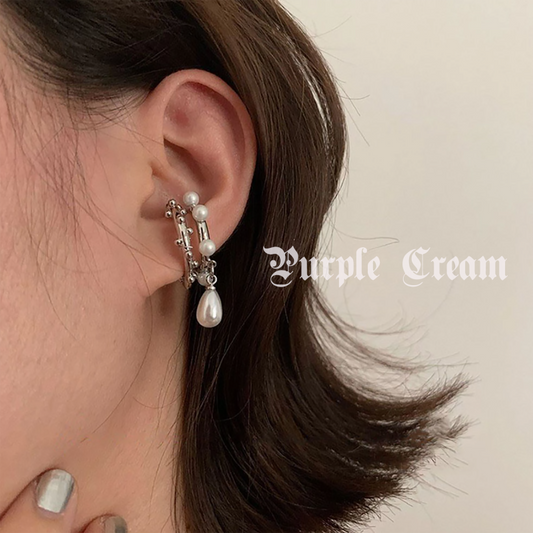 Purple Cream Pearl Ear Cuff Set P906