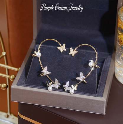Purple Cream Butterfly Pearl Ear Cuff GOLD P1049