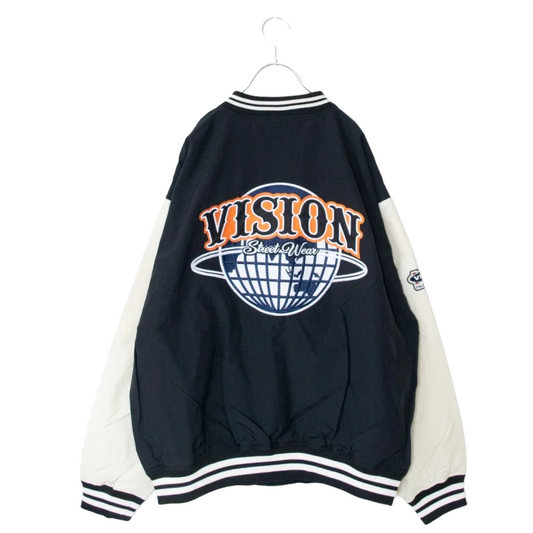 VISION STREET WEAR Nylon Embroidered Stadium Jacket BLACK