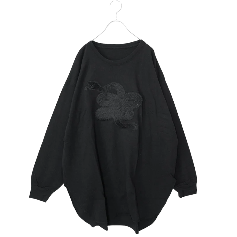 Snake Patch Round Hem Long Sleeve T-Shirt BLACK