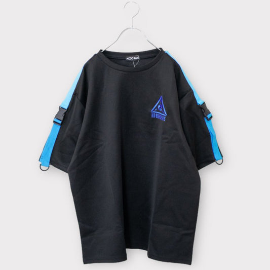 ACDC RAG CYBER PUNK vortex lightning short sleeve T-shirt NEON BLUE BLACK