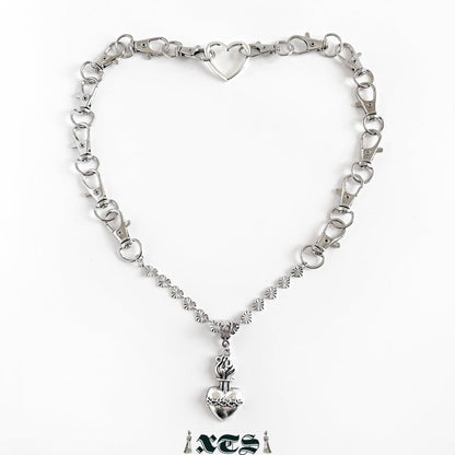 XTS Heart Corazon Chain Necklace SILVER TS0293