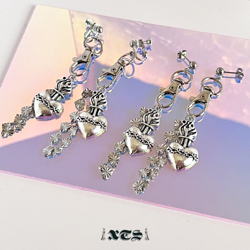 XTS Heart Corazon Chain Pierced Earrings SILVER TS0294