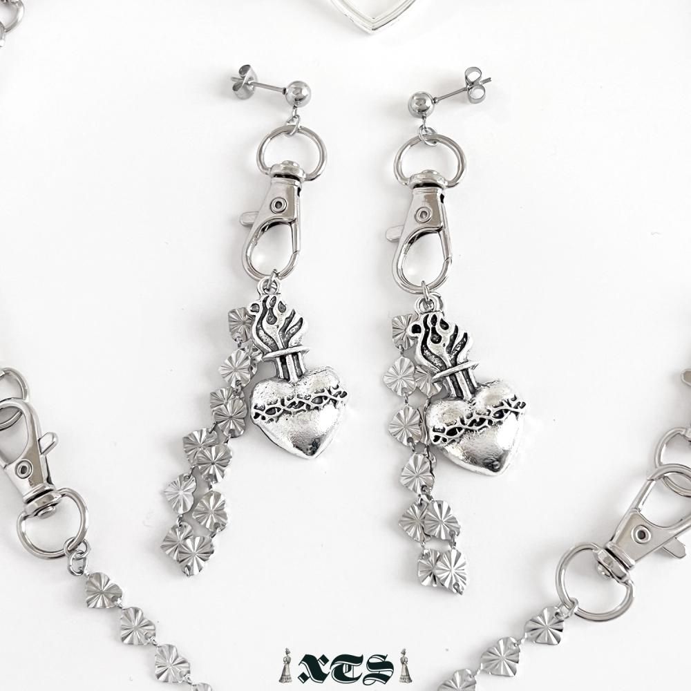 XTS ハート コラソン チェーン ピアス イヤリング SILVER TS0294