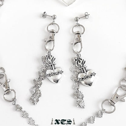 XTS ハート コラソン チェーン ピアス イヤリング SILVER TS0294