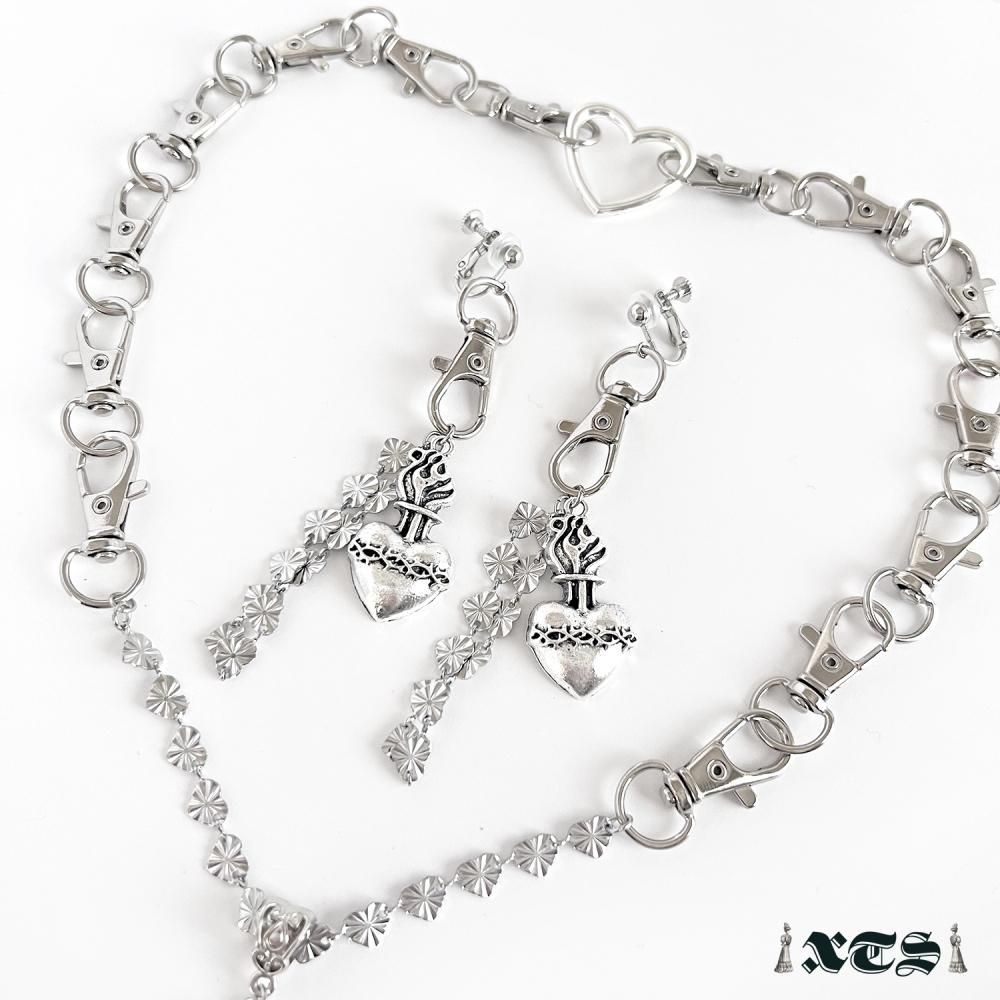 XTS ハート コラソン チェーン ピアス イヤリング SILVER TS0294
