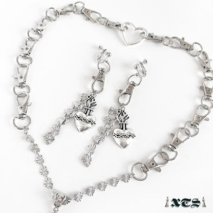 XTS ハート コラソン チェーン ピアス イヤリング SILVER TS0294