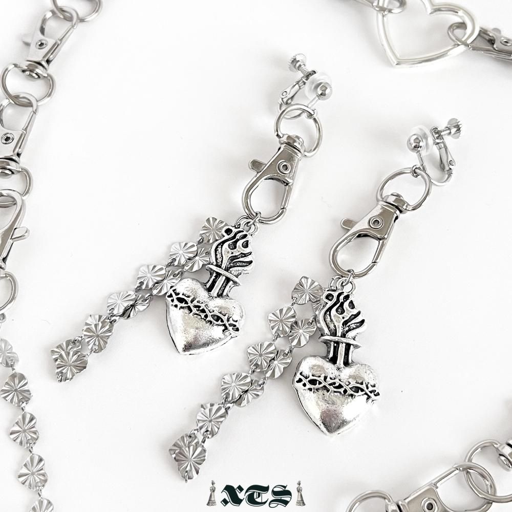 XTS ハート コラソン チェーン ピアス イヤリング SILVER TS0294