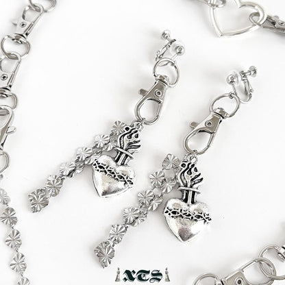 XTS ハート コラソン チェーン ピアス イヤリング SILVER TS0294