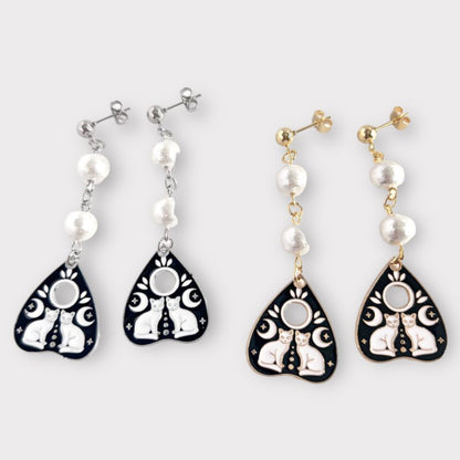 XTS Cat Planchette Earrings Twin Cat GOLD SILVER TS0298