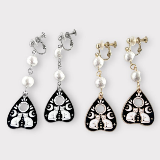 XTS Cat Planchette Earrings Twin Cat GOLD SILVER TS0299