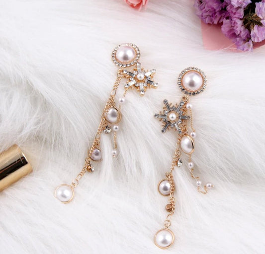 Purple Cream Pearl x Crystal Snow Earrings P053