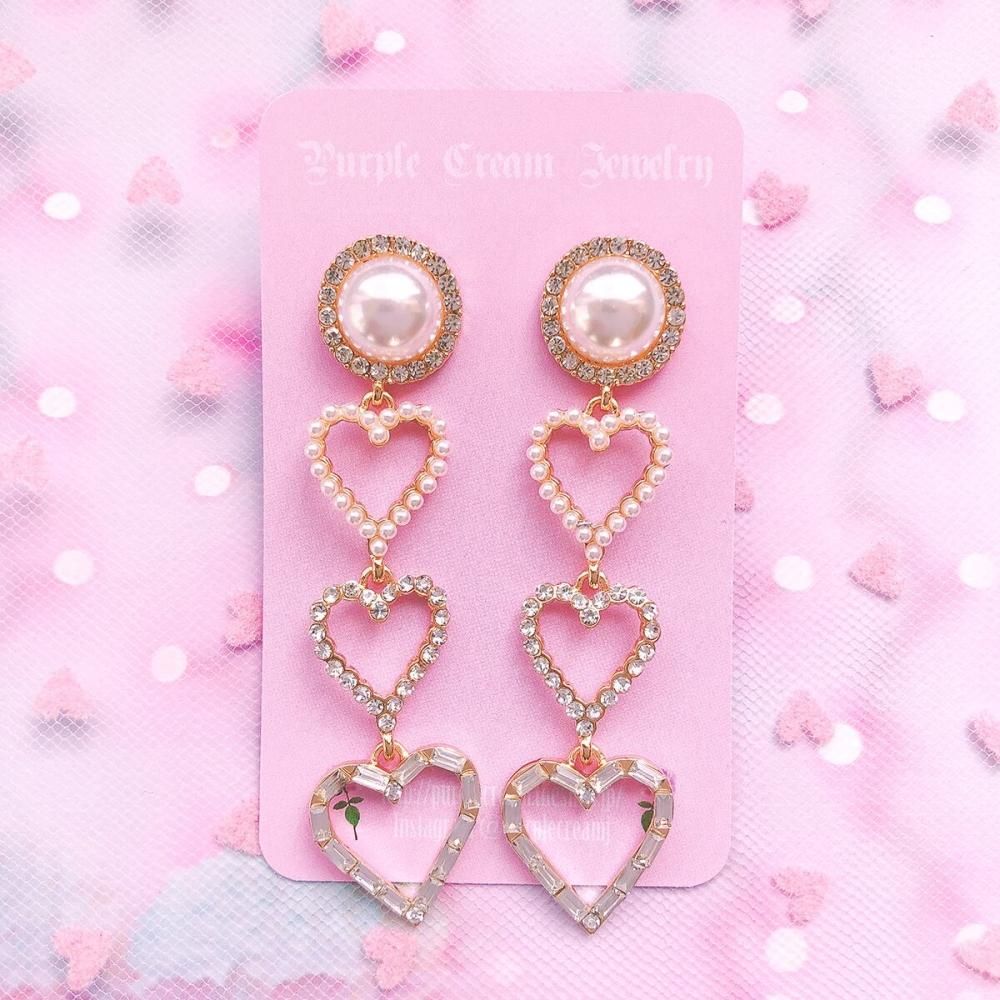 Purple Cream パール&ハートラブリーロングピアス P098500円均一