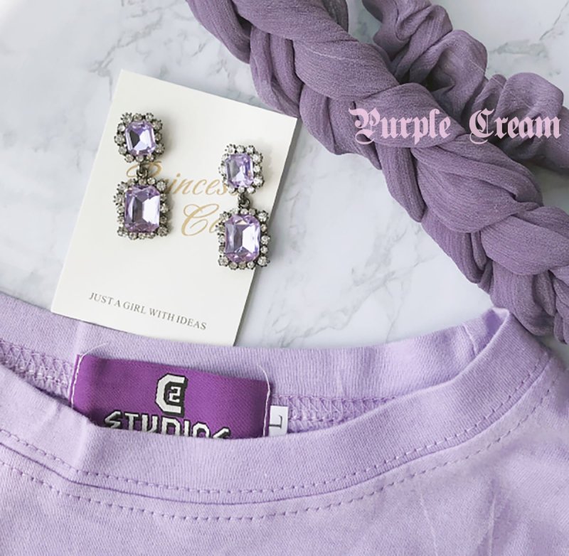 Purple Cream Square Bijou Earrings P121