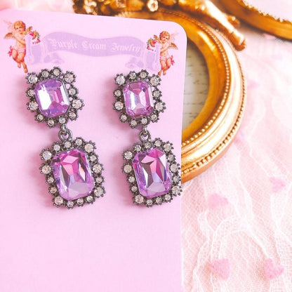 Purple Cream スクエアビジューピアス P121
