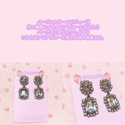Purple Cream スクエアビジューピアス P121