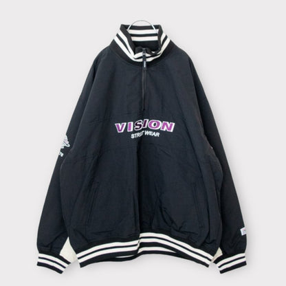 VISION STREET WEAR ＜ユニセックス＞ハーフZIPナイロンプルオーバー BLACK