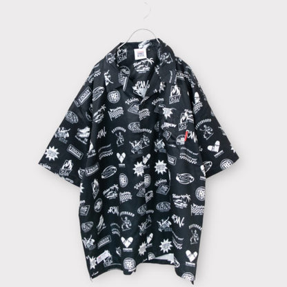 VISION STREET WEAR グラフィック総柄 開襟 半袖シャツ BLACK