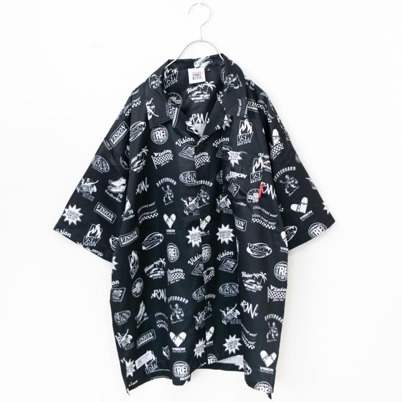 VISION STREET WEAR グラフィック総柄 開襟 半袖シャツ BLACK