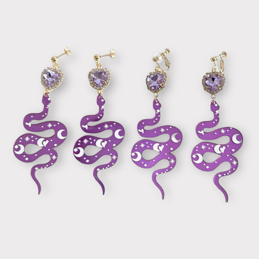 XTS Shiny Heart Snake Earrings PURPLE TS0302