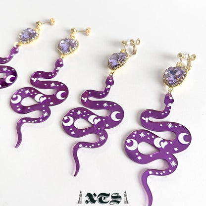 XTS Shiny Heart Snake ピアス イヤリング PURPLE TS0302