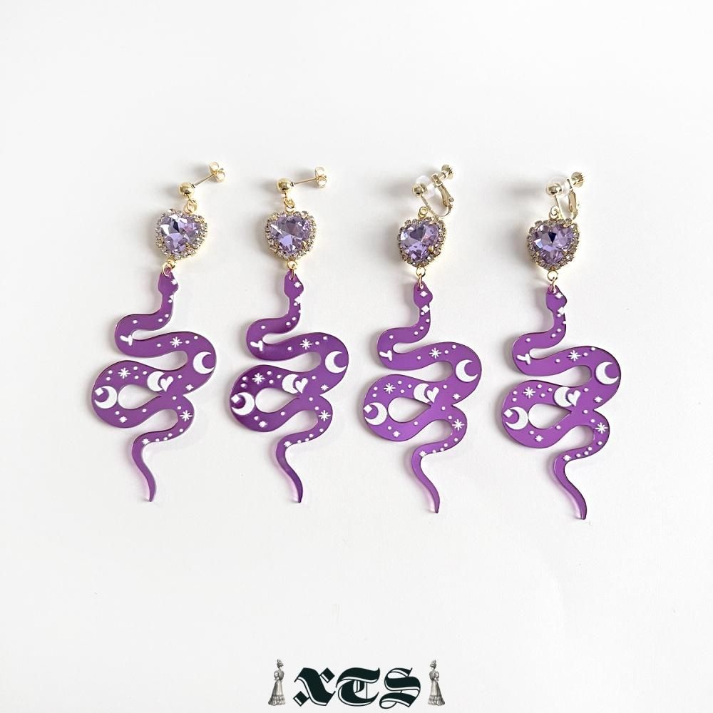 XTS Shiny Heart Snake ピアス イヤリング PURPLE TS0302
