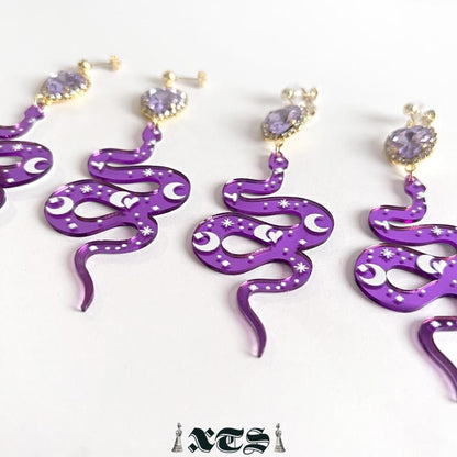 XTS Shiny Heart Snake ピアス イヤリング PURPLE TS0302