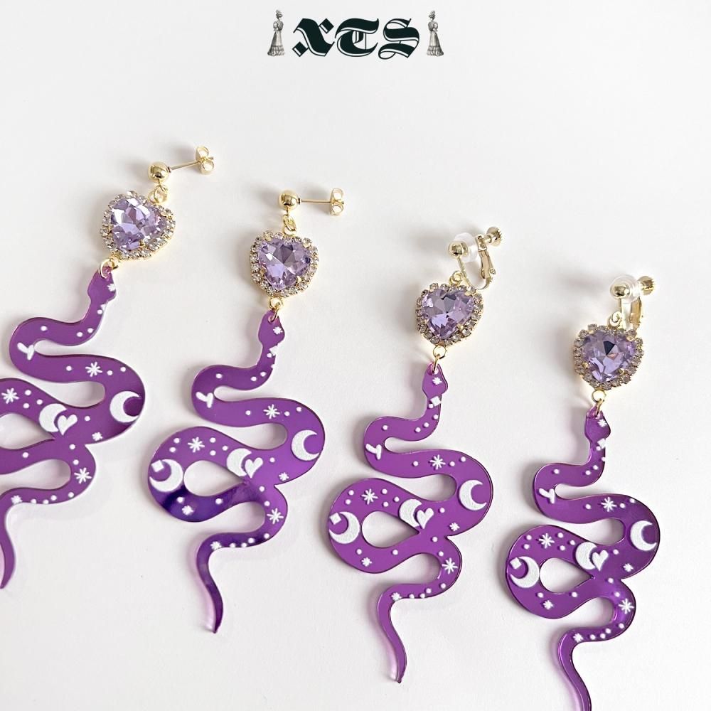 XTS Shiny Heart Snake ピアス イヤリング PURPLE TS0302