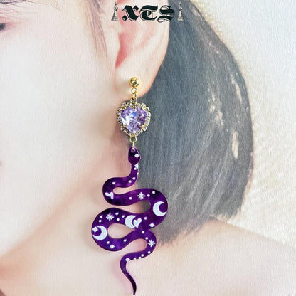 XTS Shiny Heart Snake ピアス イヤリング PURPLE TS0302