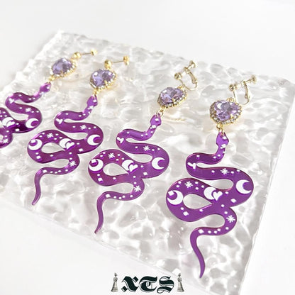 XTS Shiny Heart Snake ピアス イヤリング PURPLE TS0302