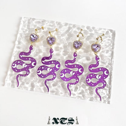 XTS Shiny Heart Snake ピアス イヤリング PURPLE TS0302