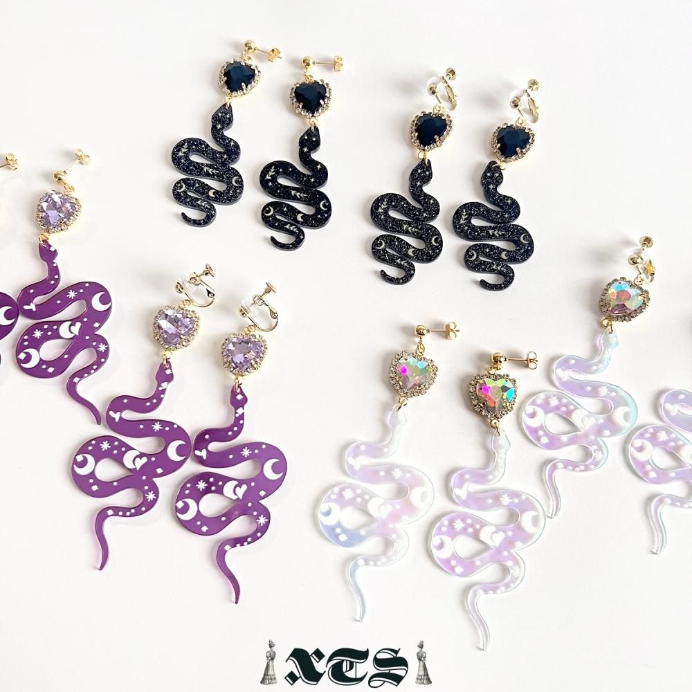 XTS Shiny Heart Snake ピアス イヤリング PURPLE TS0302