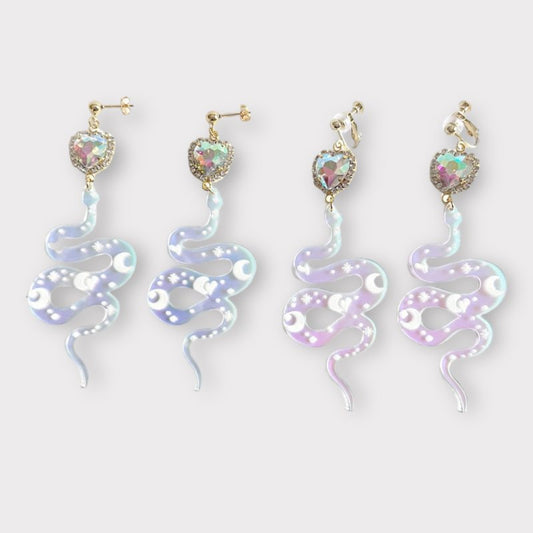 XTS Shiny Heart Snake Earrings CLEAR TS0303