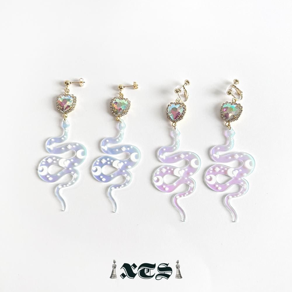 XTS Shiny Heart Snake ピアス イヤリング CLEAR TS0303