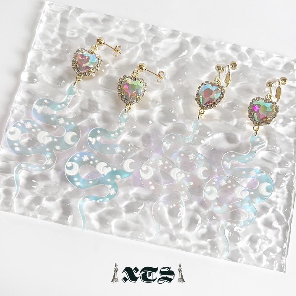 XTS Shiny Heart Snake ピアス イヤリング CLEAR TS0303