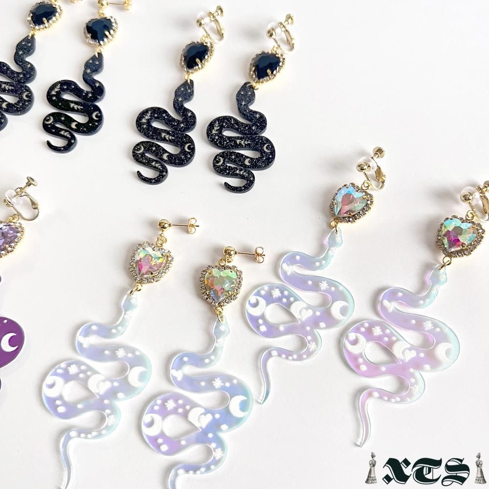 XTS Shiny Heart Snake ピアス イヤリング CLEAR TS0303