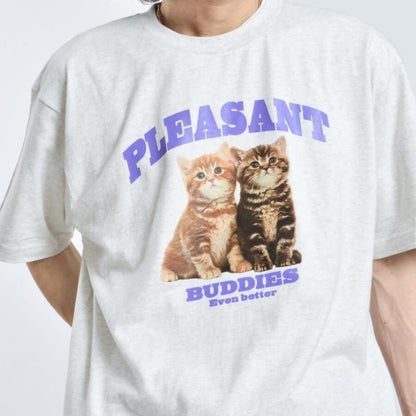 アニマルプリント Tシャツ CAT OATMEAL