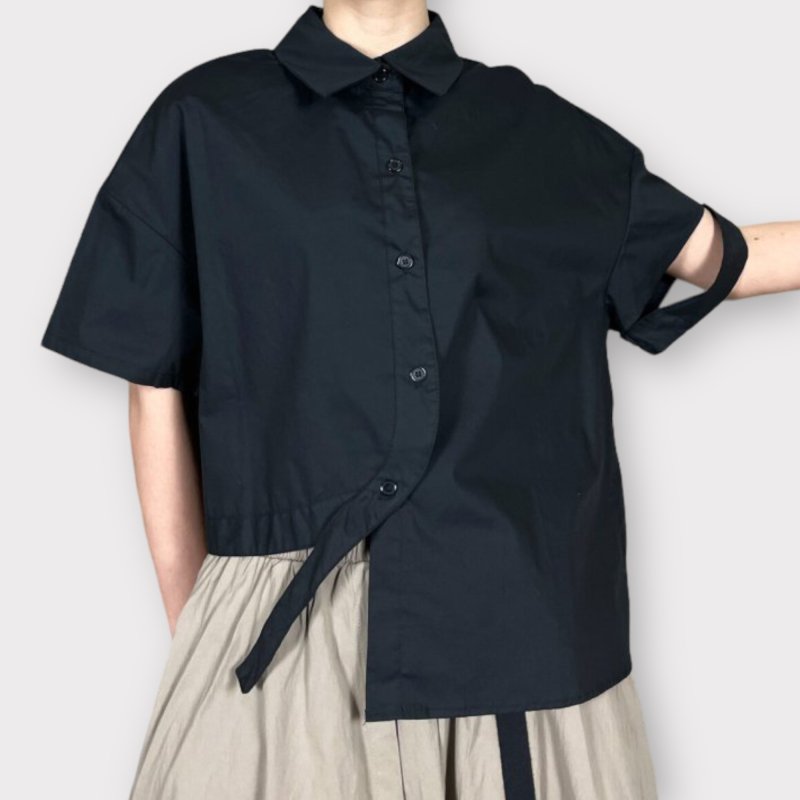 RooM404 Sleeve cut Front hem round Asymmetrical shirt blouse BLACK