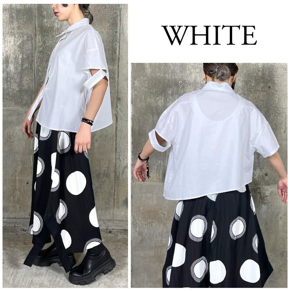 RooM404 スリーブカット フロントヘムラウンド アシンメトリーシャツブラウス WHITE