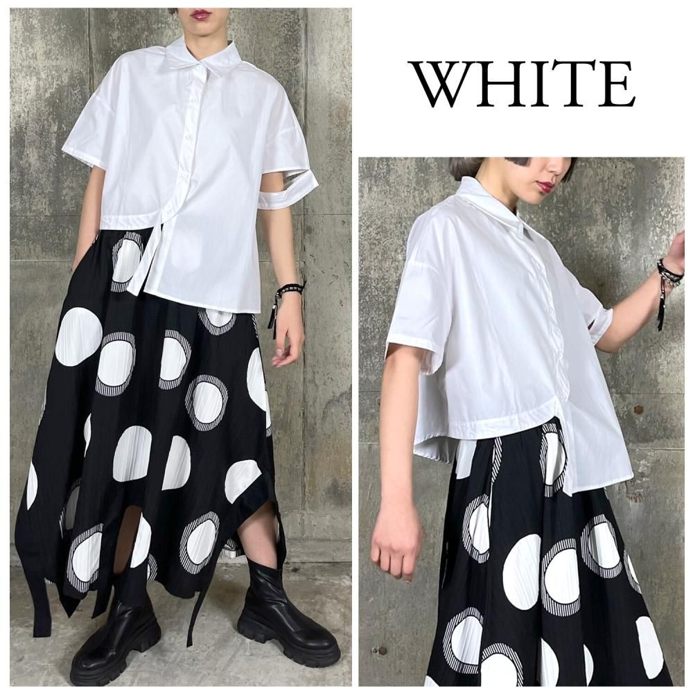 RooM404 スリーブカット フロントヘムラウンド アシンメトリーシャツブラウス WHITE