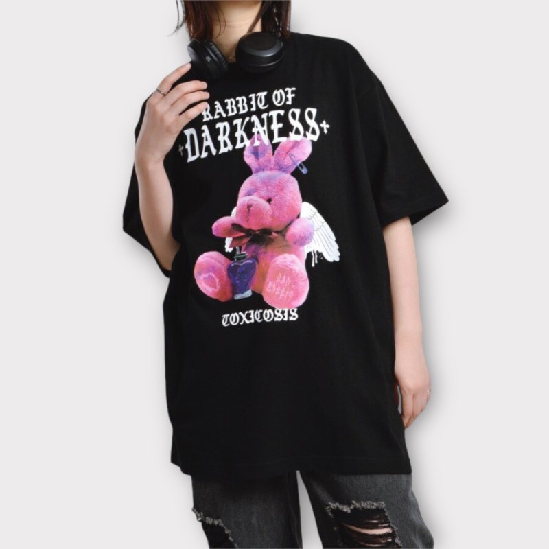 アニマルプリントTシャツ RABBIT BLACK PINK