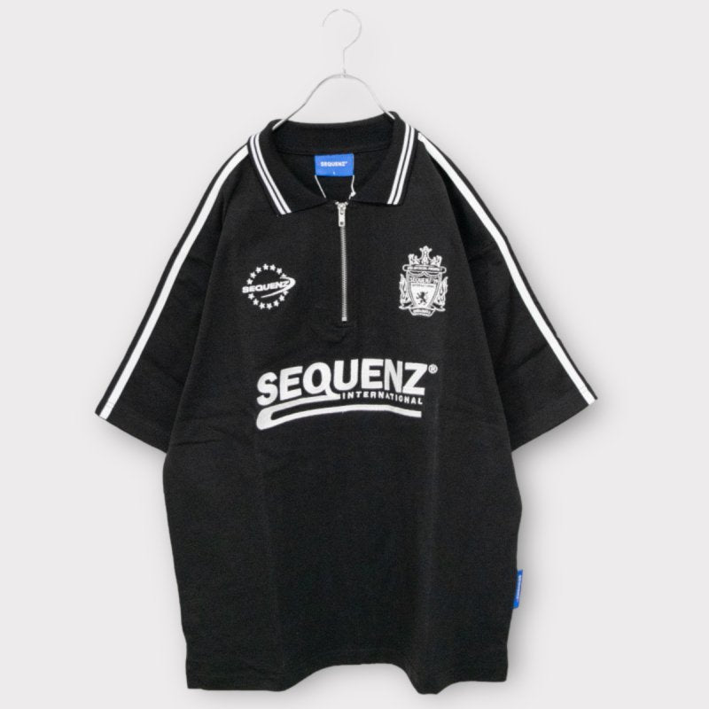 SEQUENZ SOCCER HEAVY ZIP SHORT SLEEVE POLO SHIRT BLACK