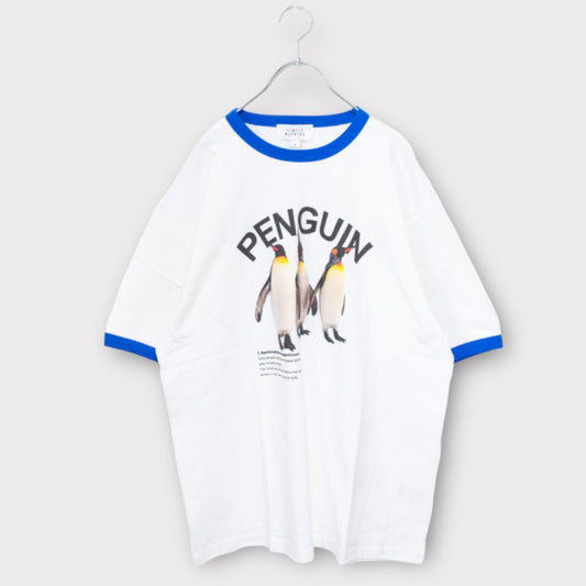 Timely Warning Penguin Photo Print Ringer T-Shirt WHITE