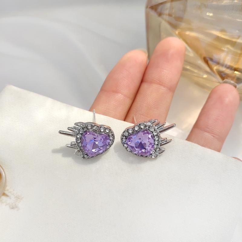 ビジューハート ピアス イヤリング PURPLE