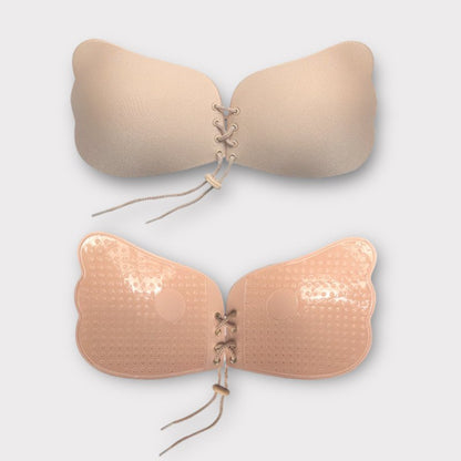 Seamless lace-up bra, adhesive type, sticker, NuBra, NUDE BEIGE